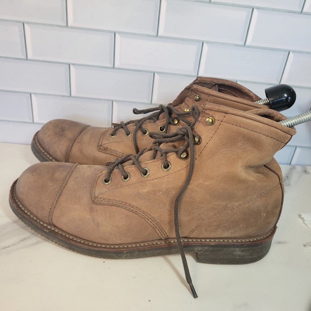 LL Bean Katahdin Iron Works Engineer Boots Brown Leather Cap Toe Mens 9.5 D